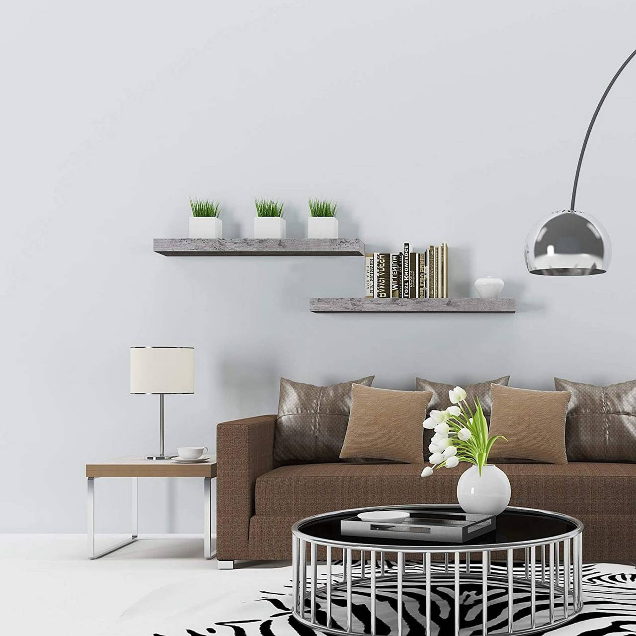24goodz Floating Shelf - Elegant Design - Durable and Sturdy - MDF - For Home Organization - Grey Oak 80x22.9x3.8cm - grei