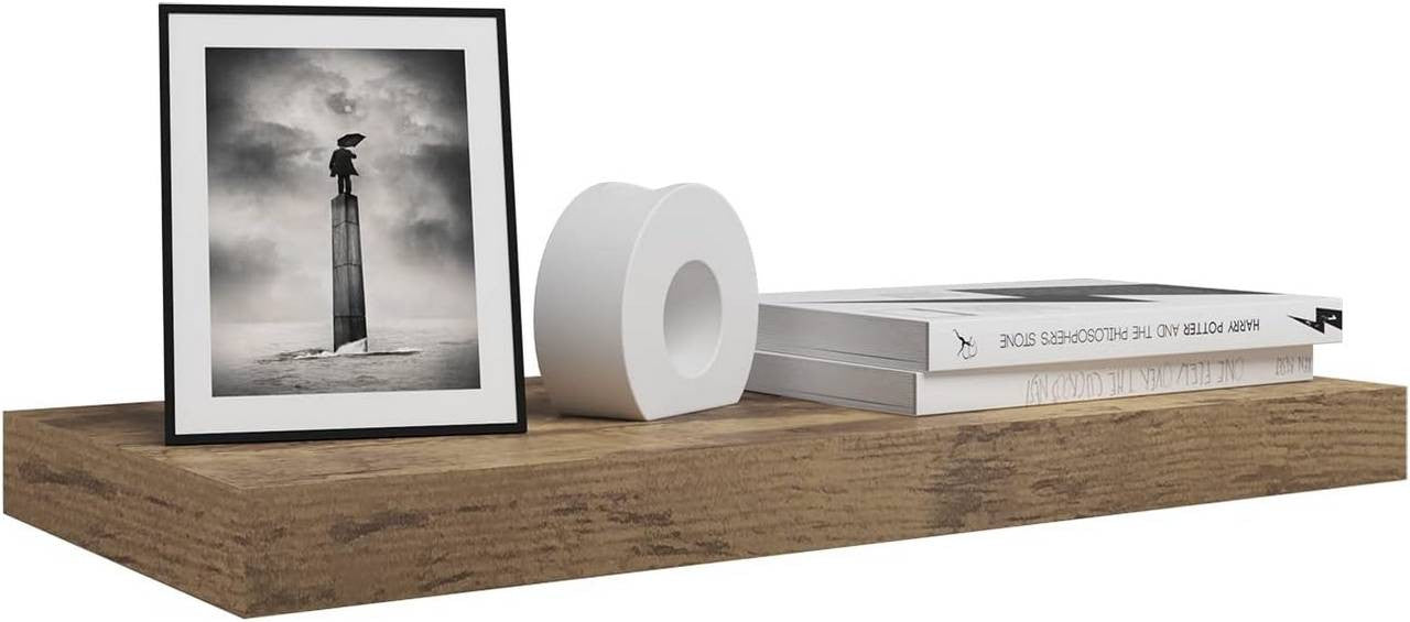 24goodz Floating Shelf - Elegant and Moisture-Resistant - MDF - For Home Organization - Vintage Brown 120x22.9x3.8cm - hov