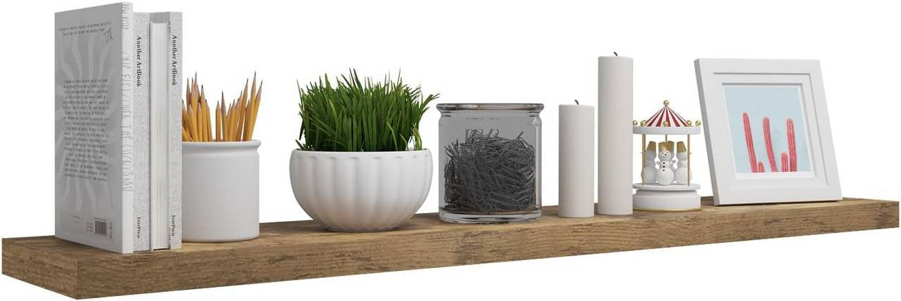 24goodz Floating Shelf - Stylish and Space-Saving Design - MDF - For Home and Office - Vintage Brown 100x22.9x3.8cm - hov