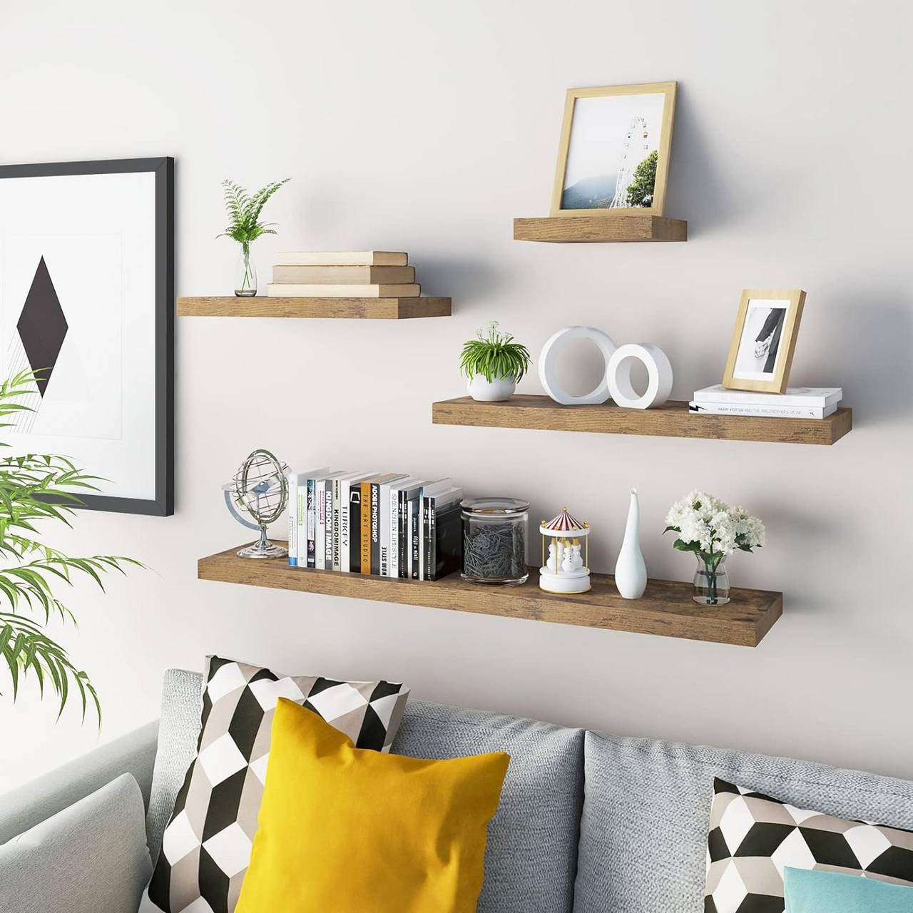 24goodz Floating Shelf - Elegant and Moisture-Resistant - MDF - For Home Organization - Vintage Brown 120x22.9x3.8cm - hov