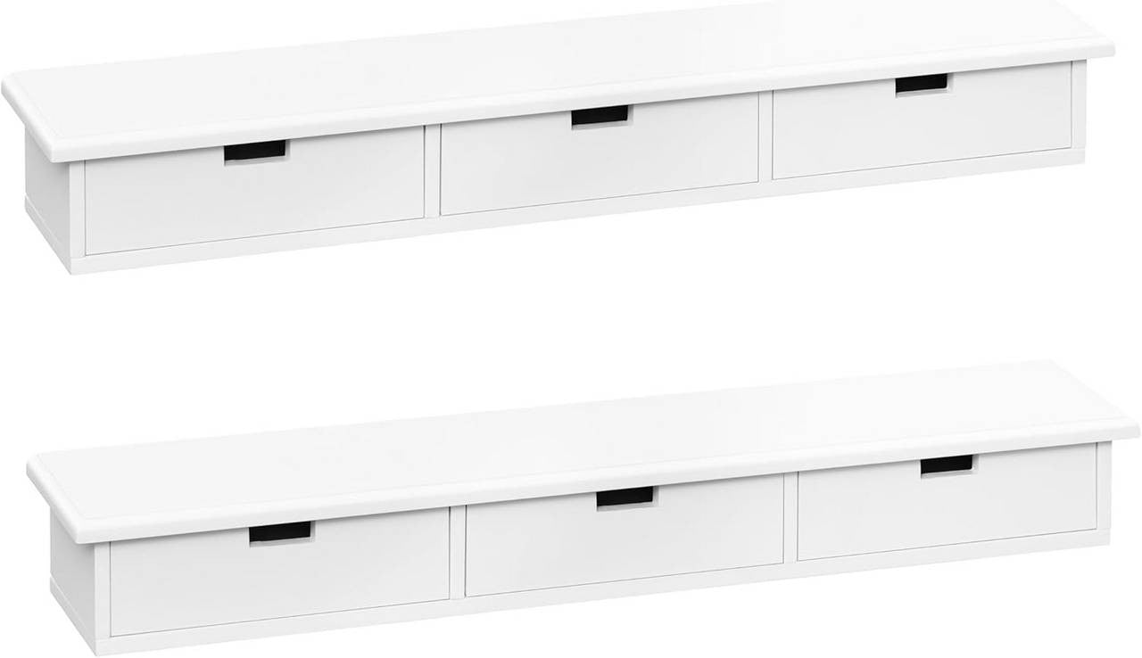 24goodz Floating Shelf with 3 Drawers - Stylish Storage Solution - MDF - For Home Decor - White