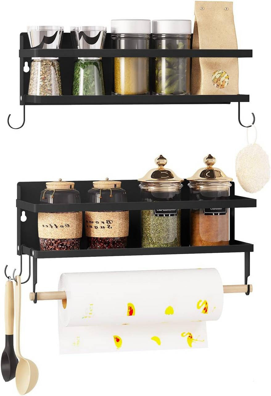 24goodz Wall Shelf Set of 2 - Versatile Storage Solution - High Quality & Durable - Metal and Wood - Black - 30 x 11 cm + 30 x 18 cm