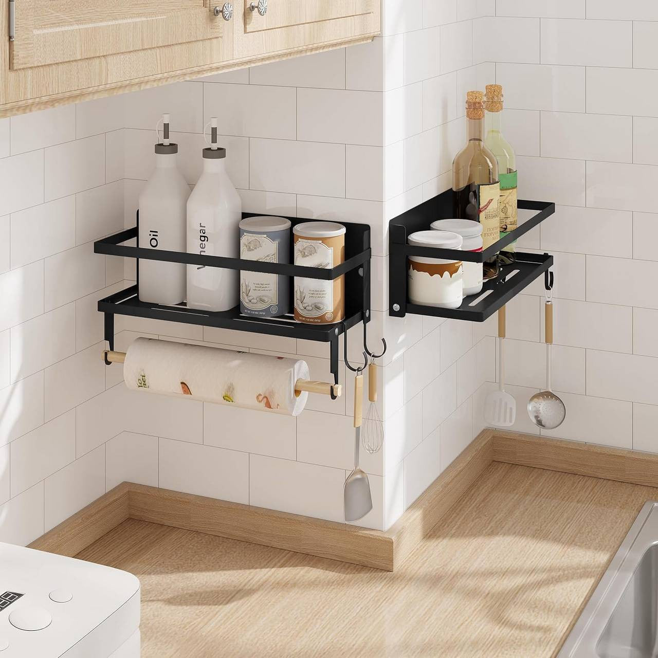 24goodz Wall Shelf Set of 2 - Versatile Storage Solution - High Quality & Durable - Metal and Wood - Black - 30 x 11 cm + 30 x 18 cm