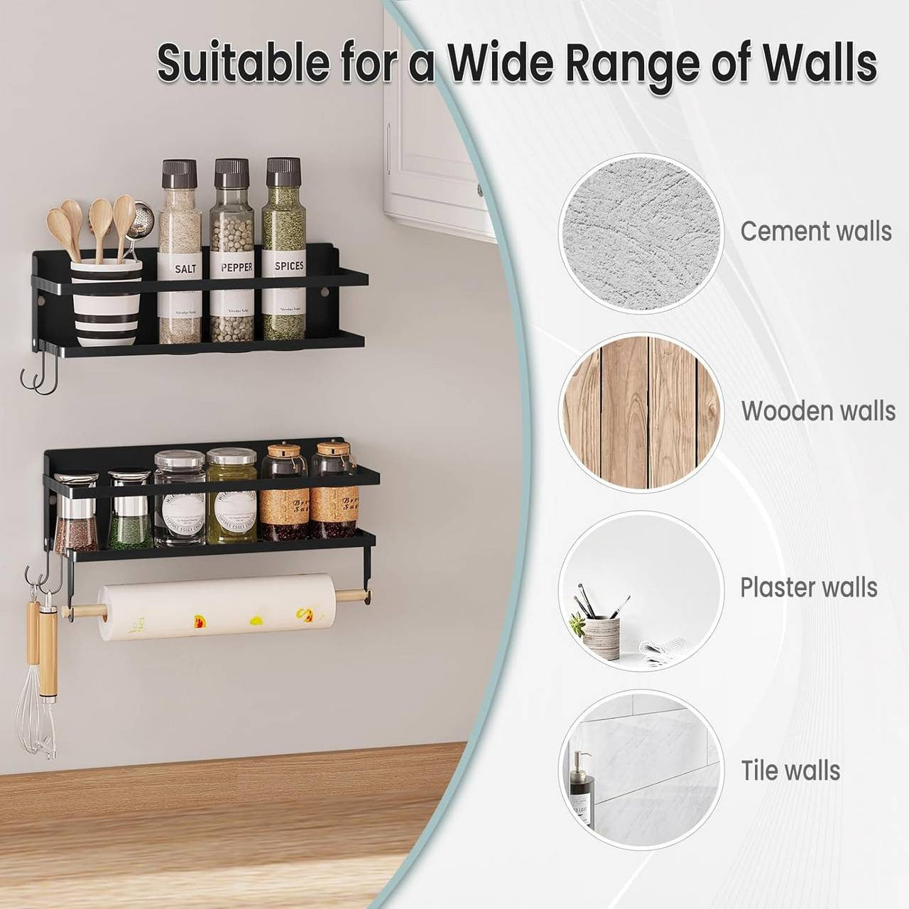 24goodz Wall Shelf Set of 2 - Versatile Storage Solution - High Quality & Durable - Metal and Wood - Black - 30 x 11 cm + 30 x 18 cm