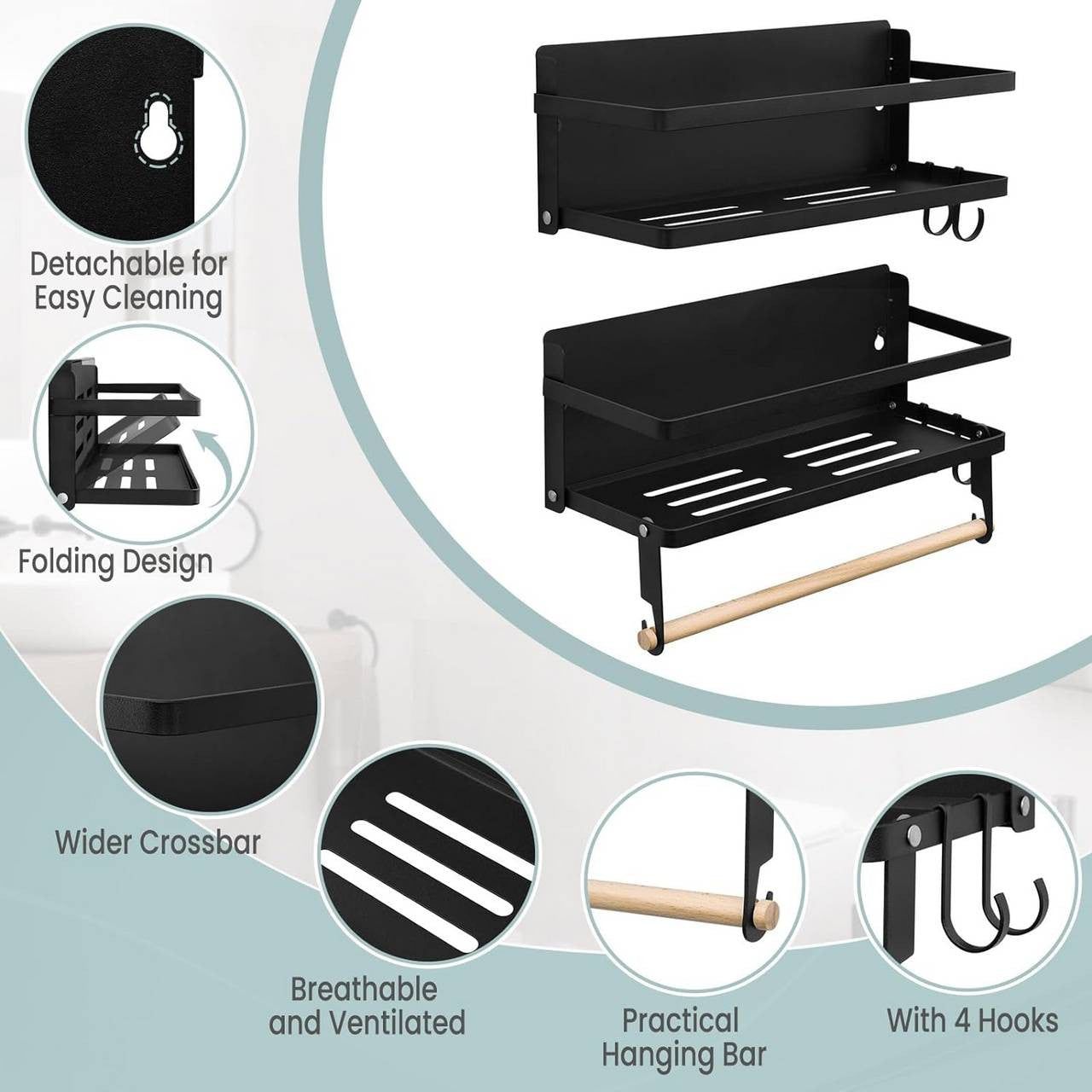 24goodz Wall Shelf Set of 2 - Versatile Storage Solution - High Quality & Durable - Metal and Wood - Black - 30 x 11 cm + 30 x 18 cm