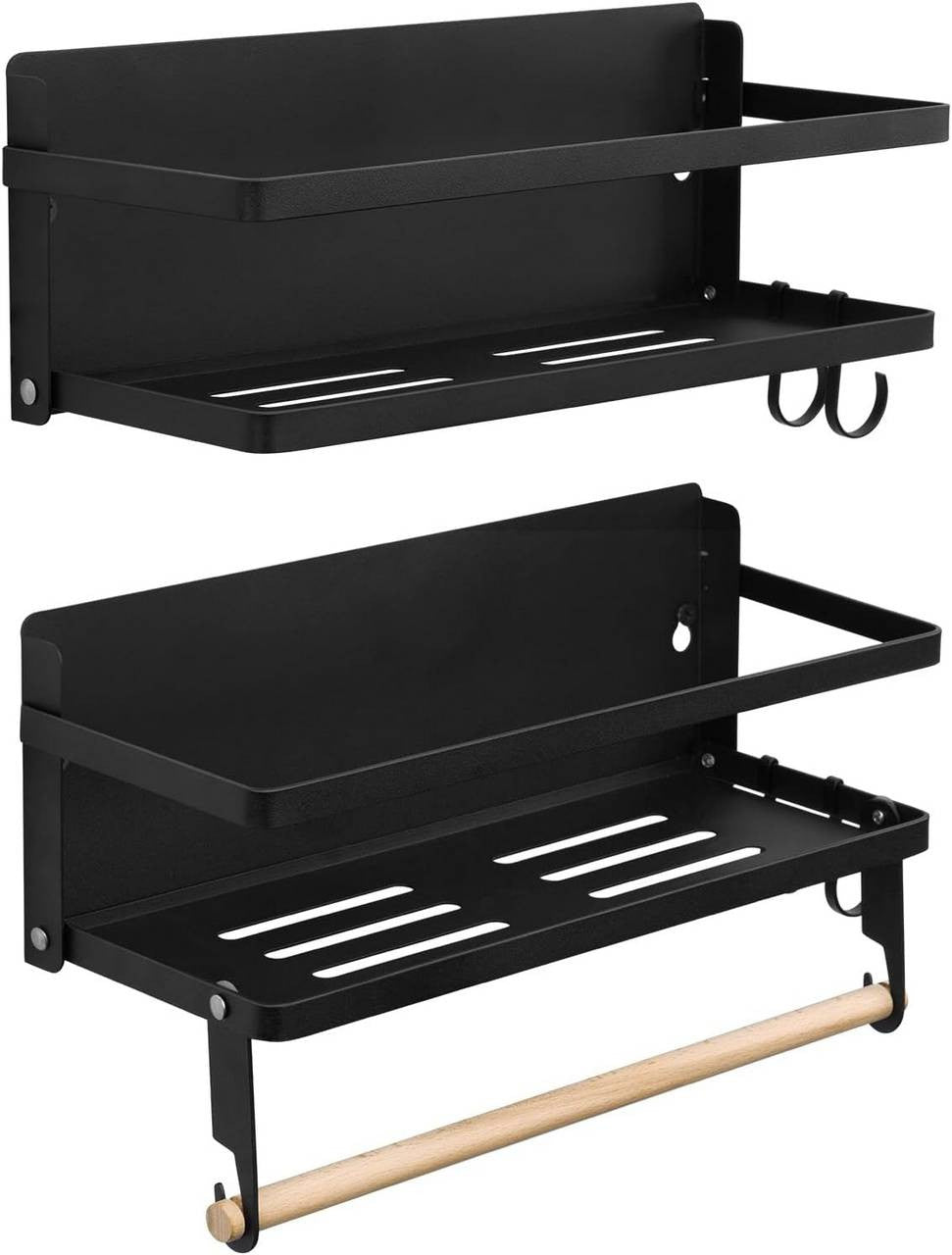 24goodz Wall Shelf Set of 2 - Versatile Storage Solution - High Quality & Durable - Metal and Wood - Black - 30 x 11 cm + 30 x 18 cm