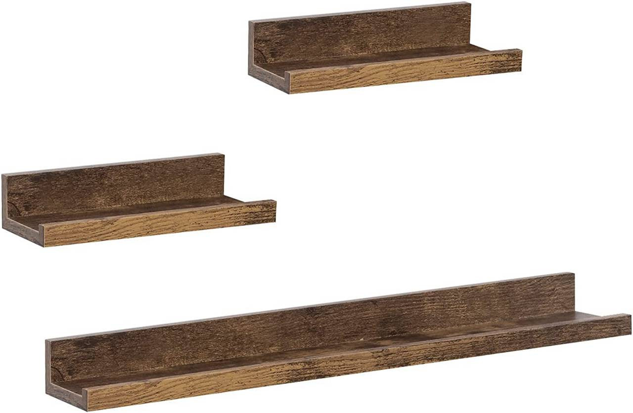 24goodz Floating Shelf Set of 3 - Stylish Storage Solution - MDF - For Home Decor Lovers - Rustic Brown - hov