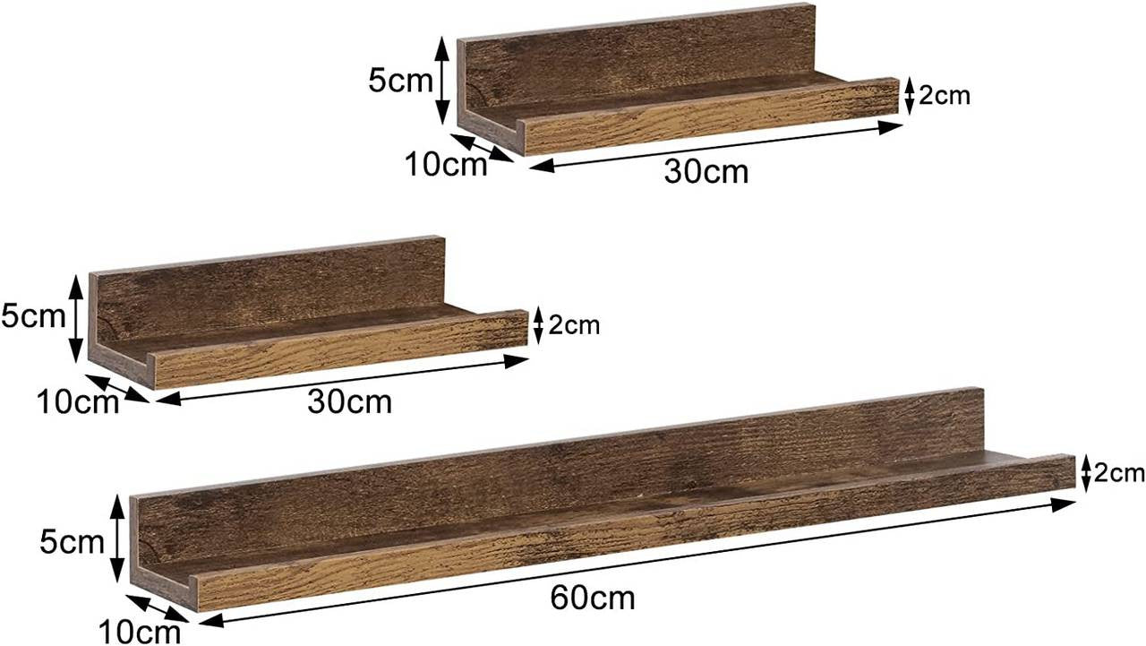 24goodz Floating Shelf Set of 3 - Stylish Storage Solution - MDF - For Home Decor Lovers - Rustic Brown - hov