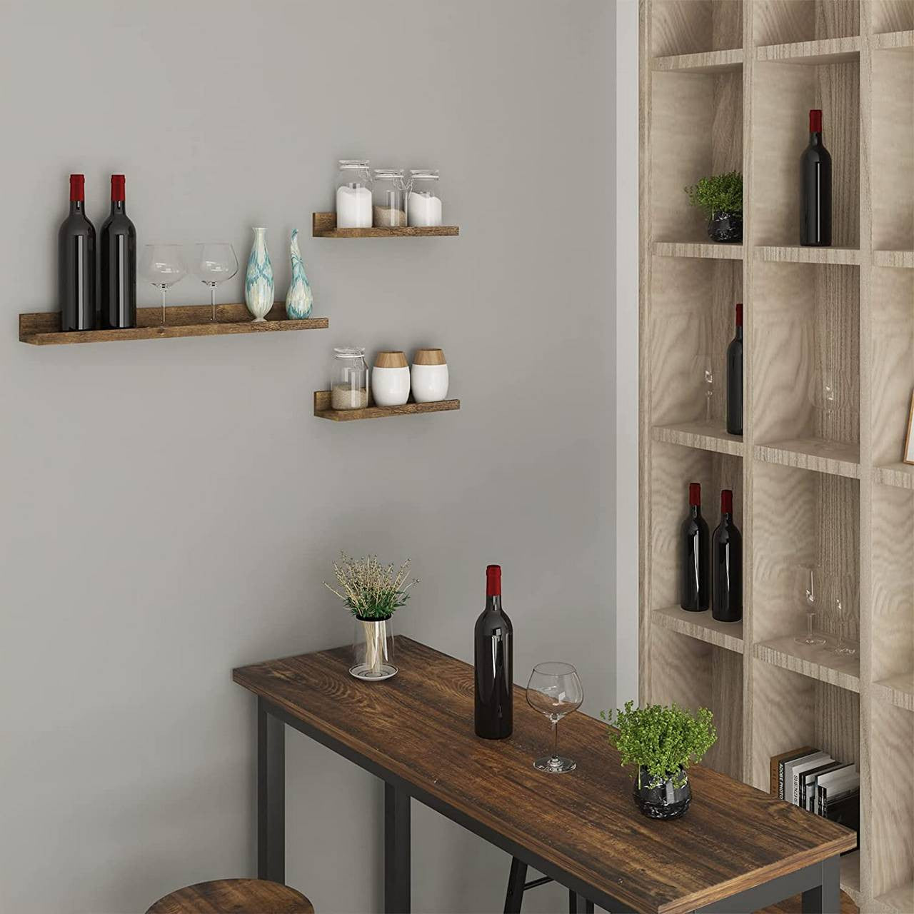 24goodz Floating Shelf Set of 3 - Stylish Storage Solution - MDF - For Home Decor Lovers - Rustic Brown - hov