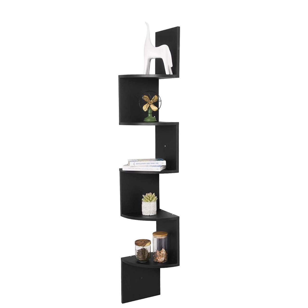 24goodz Corner Shelf Zigzag - Maximizes Storage Space - Safe and Robust - MDF - Black/Wood Vintage - 25x156x25 cm - sz