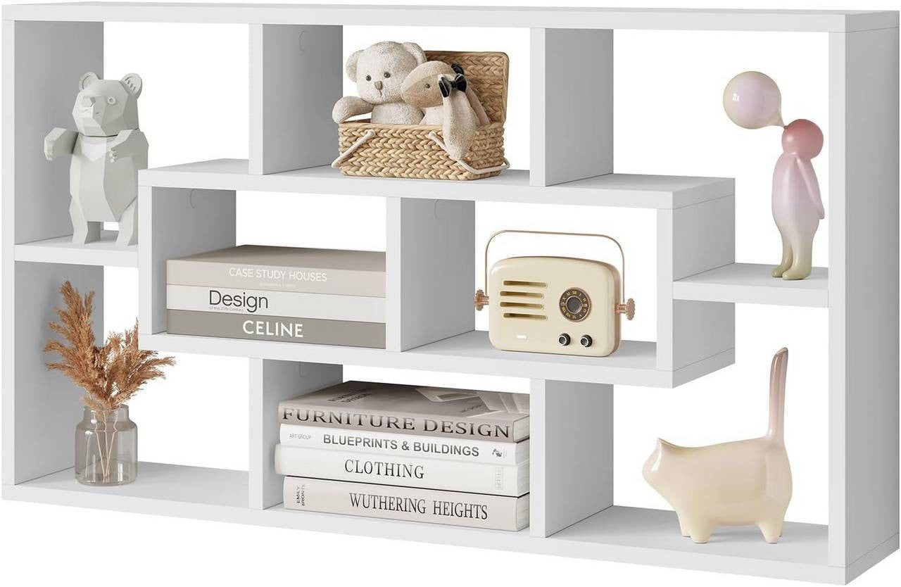 24goodz Wall Shelf with 8 Compartments - Stylish Storage Solution - Wood Material - For Home Organization - White - 85x48x16 cm