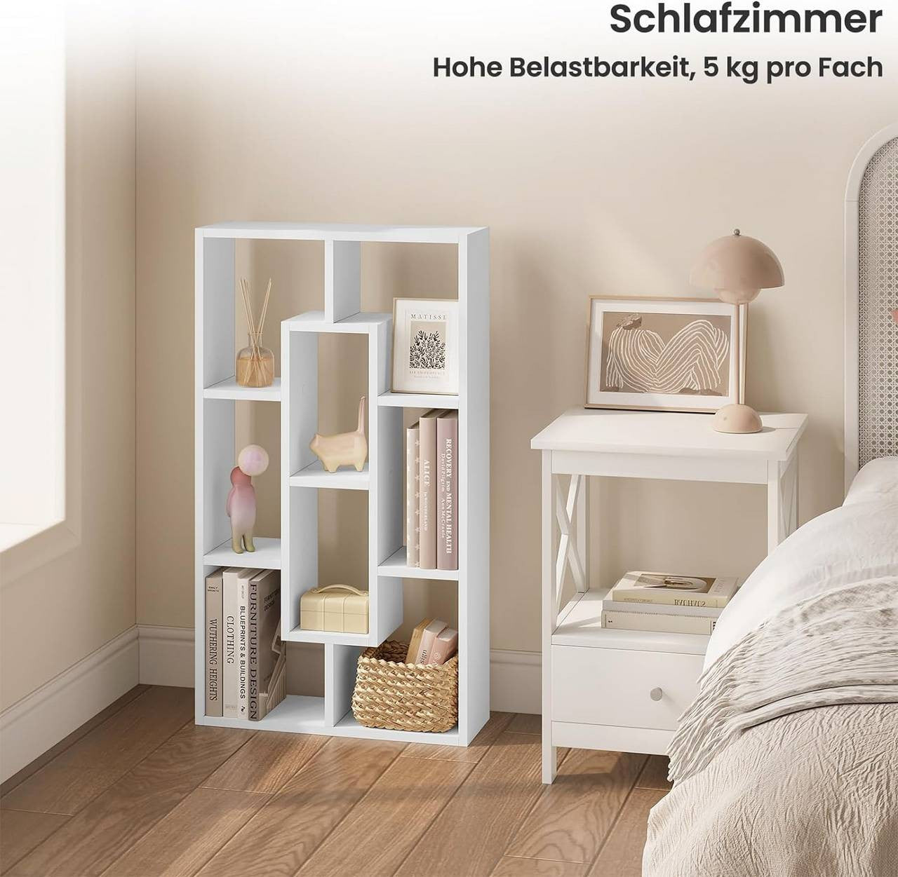 24goodz Wall Shelf with 8 Compartments - Stylish Storage Solution - Wood Material - For Home Organization - White - 85x48x16 cm