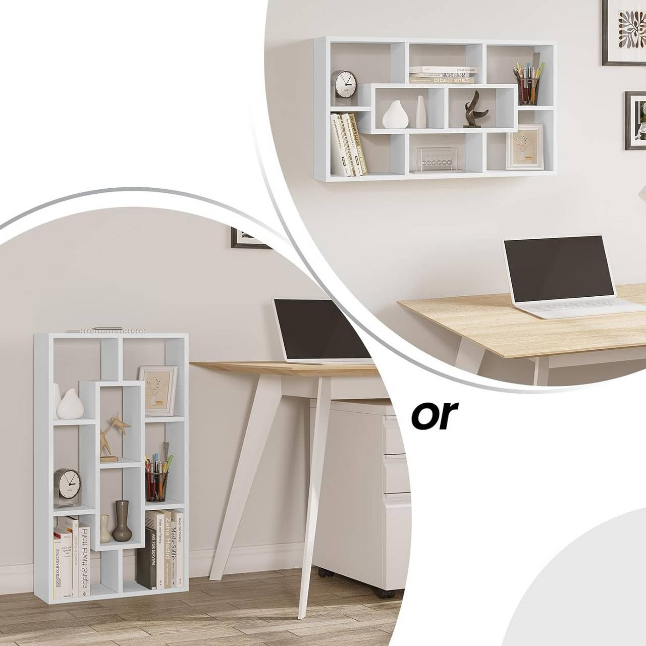 24goodz Wall Shelf with 8 Compartments - Stylish Storage Solution - Wood Material - For Home Organization - White - 85x48x16 cm
