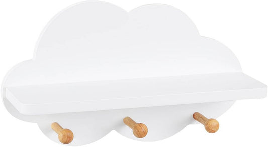 24goodz Cloud Shelf with Hooks - Fun Wall Storage - Safe and Durable - E1 MDF - For Kids - White