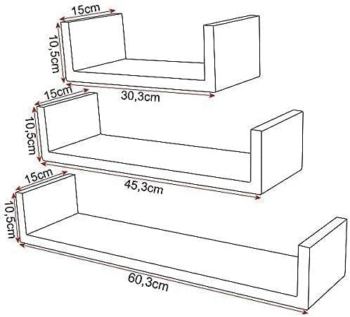 24goodz U-Shaped Floating Shelves Set - Stylish and Space-Saving - MDF - For Home Decor - Black - sz