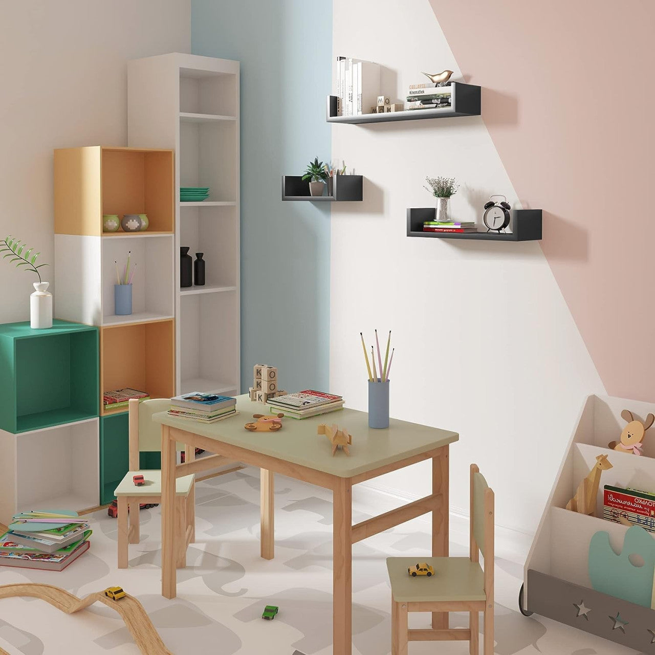 24goodz U-Shaped Floating Shelves Set - Stylish and Space-Saving - MDF - For Home Decor - Black - sz