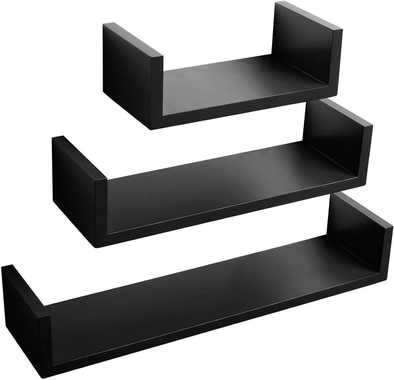 24goodz U-Shaped Floating Shelves Set - Stylish and Space-Saving - MDF - For Home Decor - Black - sz