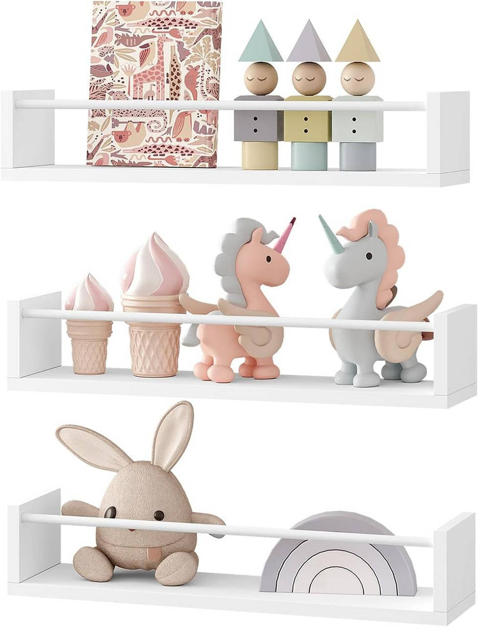24goodz Floating Wall Shelf Set - Versatile and Space-Saving Design - E1 MDF - For Living Room and Bedroom - White