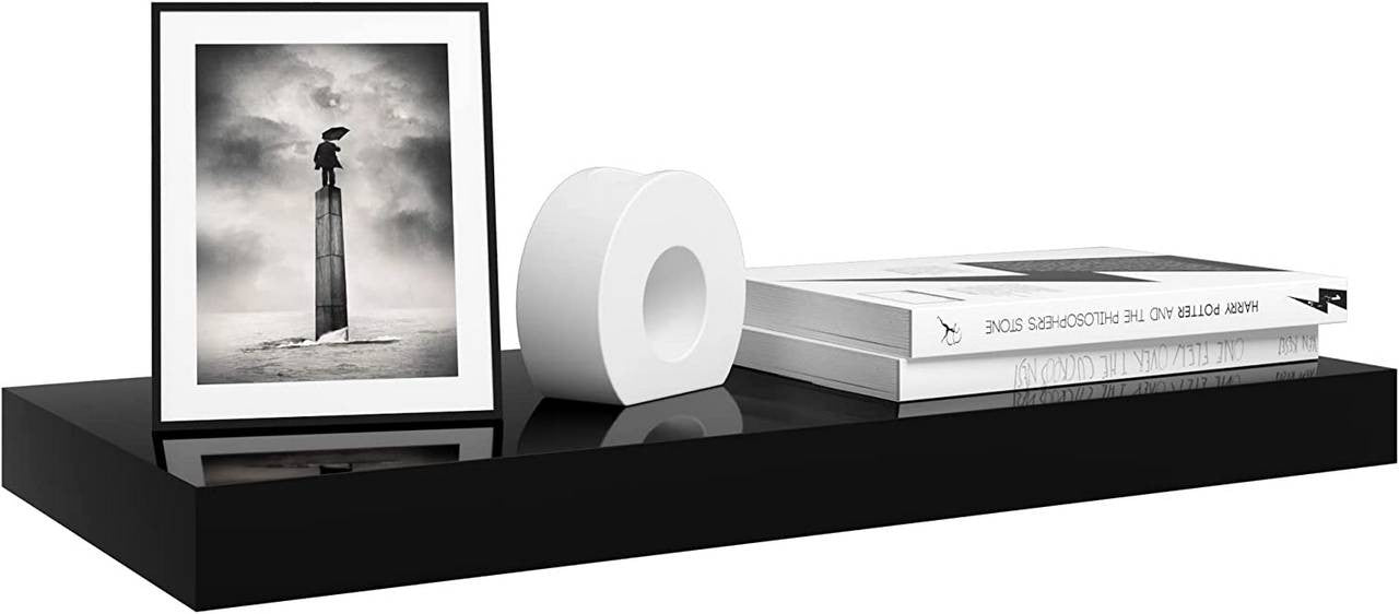 24goodz Floating Shelf - Elegant Design - Easy Installation - MDF - For Home & Office - Black 60x22.9x3.8cm - sz