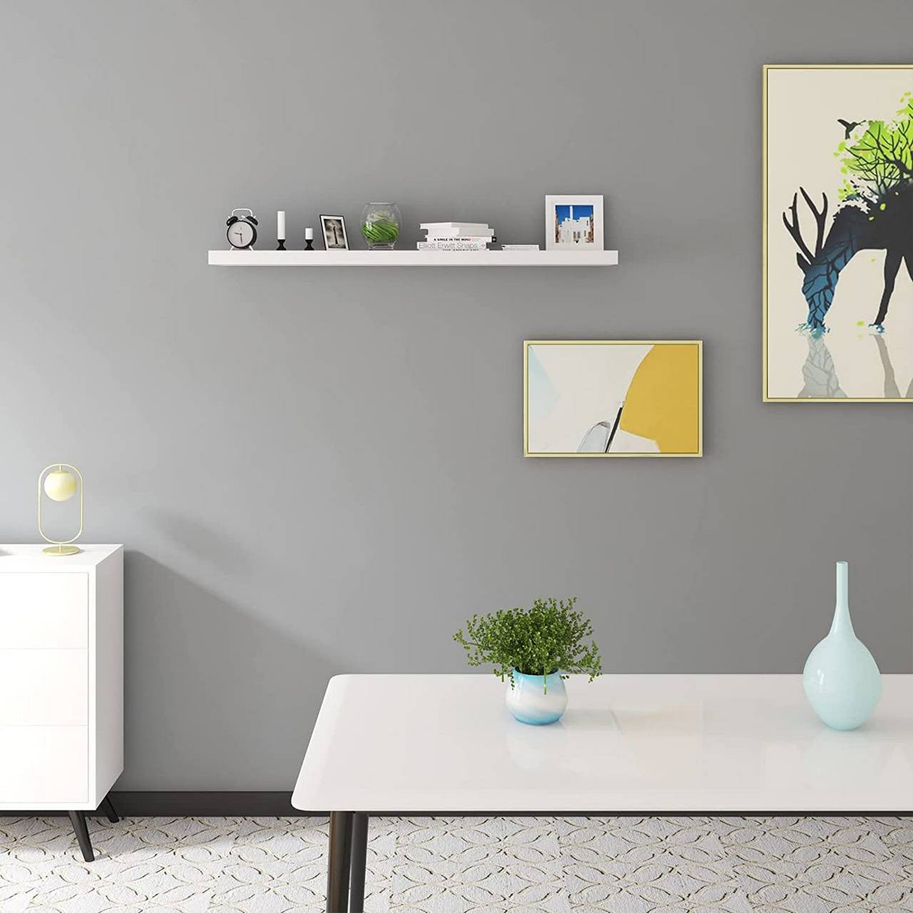 24goodz Floating Wall Shelf - High-Quality MDF - Versatile Use - White - 70x22.9x3.8cm - ws