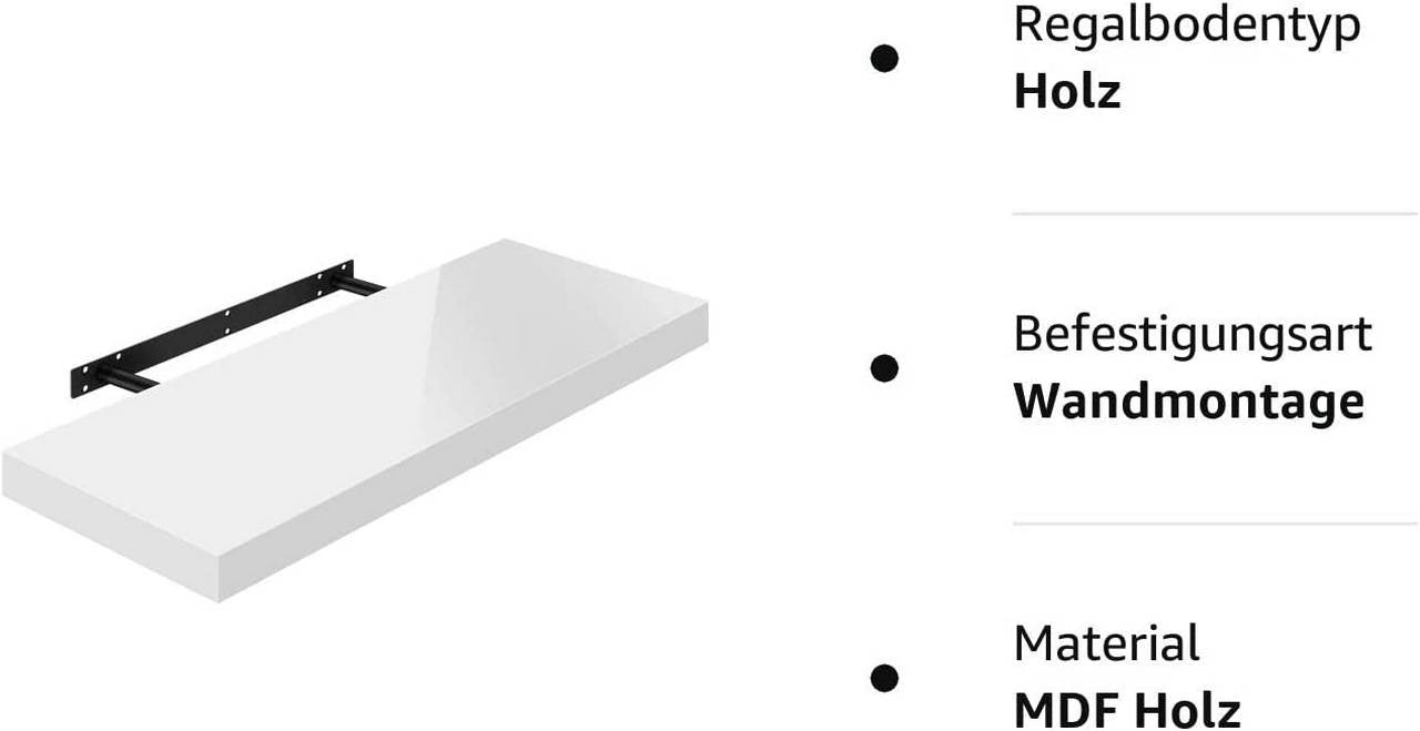 24goodz Floating Wall Shelf - Versatile Design - Easy Installation - MDF - For Home & Office - White - ws