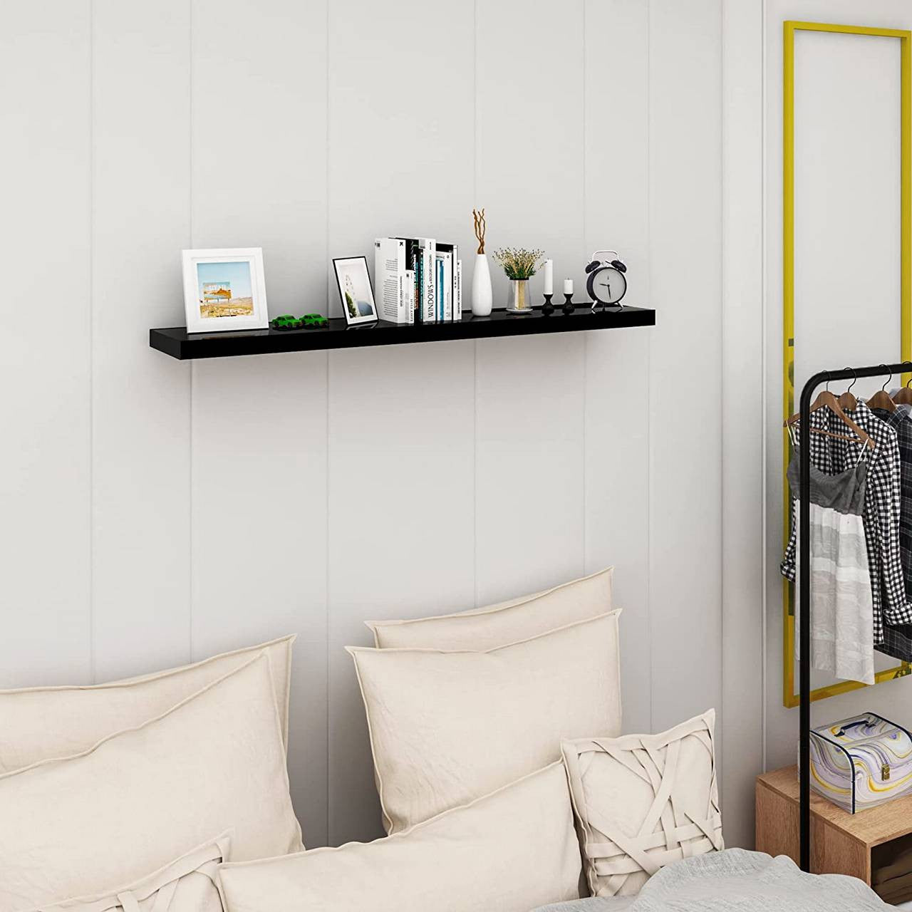 24goodz Floating Wall Shelf - Versatile Design - Easy Installation - MDF - For Home and Office - Black 25x22.9x3.8cm - sz