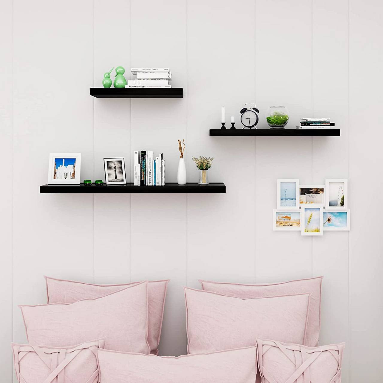 24goodz Floating Wall Shelf - Versatile Design - Easy Installation - MDF - For Home and Office - Black 25x22.9x3.8cm - sz