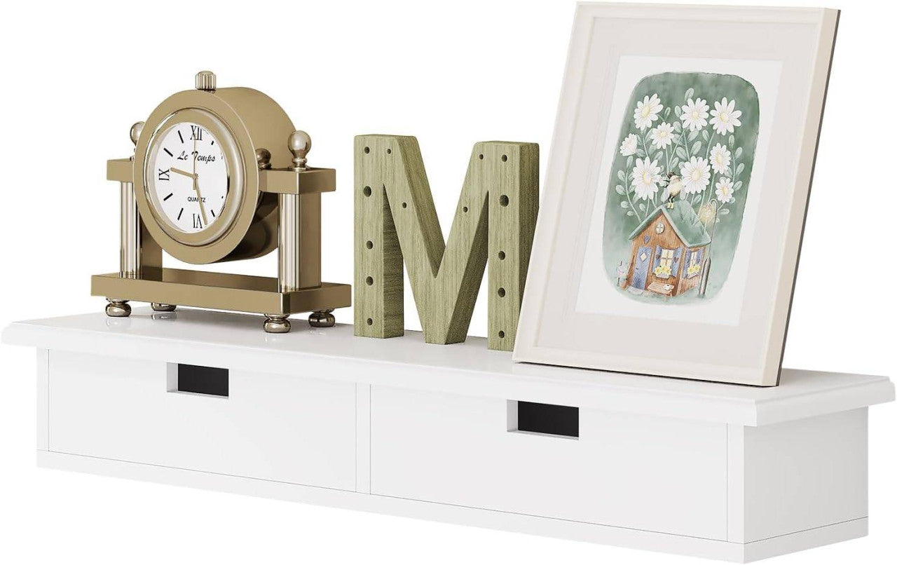 24goodz Wall Shelf with 2 Drawers - Stylish and Functional Storage - MDF - For Home Decor - White - 64 x 10 x 15 cm