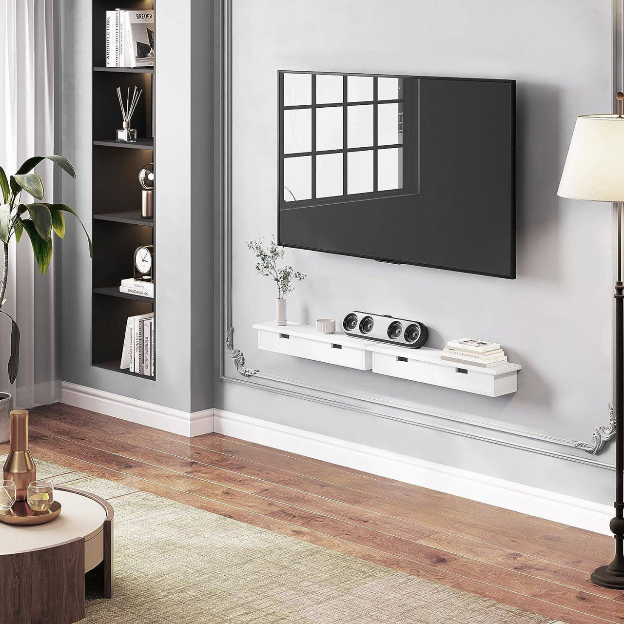 24goodz Wall Shelf with 2 Drawers - Stylish and Functional Storage - MDF - For Home Decor - White - 64 x 10 x 15 cm