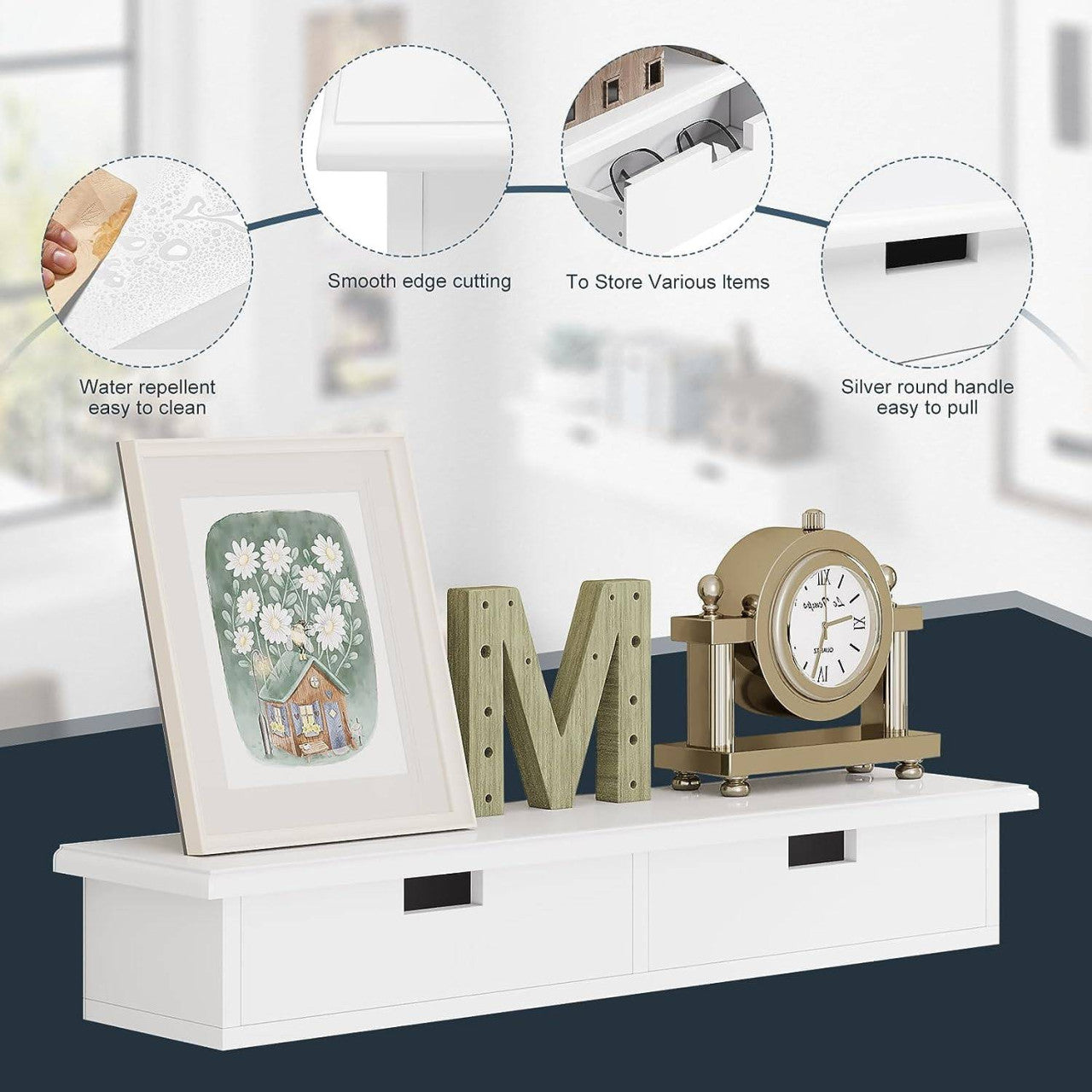 24goodz Wall Shelf with 2 Drawers - Stylish and Functional Storage - MDF - For Home Decor - White - 64 x 10 x 15 cm