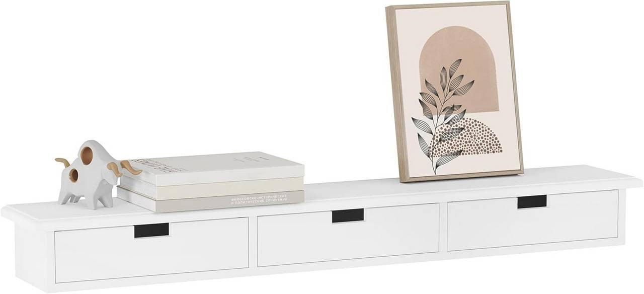 24goodz Floating Shelf with 3 Drawers - Stylish Storage Solution - MDF - For Home Decor - White