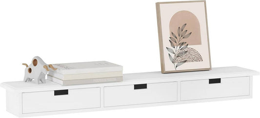 24goodz Floating Shelf with 3 Drawers - Stylish Storage Solution - MDF - For Home Decor - White