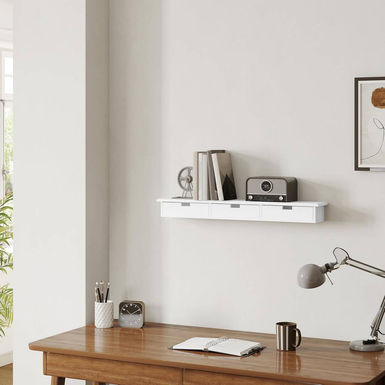 24goodz Floating Shelf with 3 Drawers - Stylish Storage Solution - MDF - For Home Decor - White