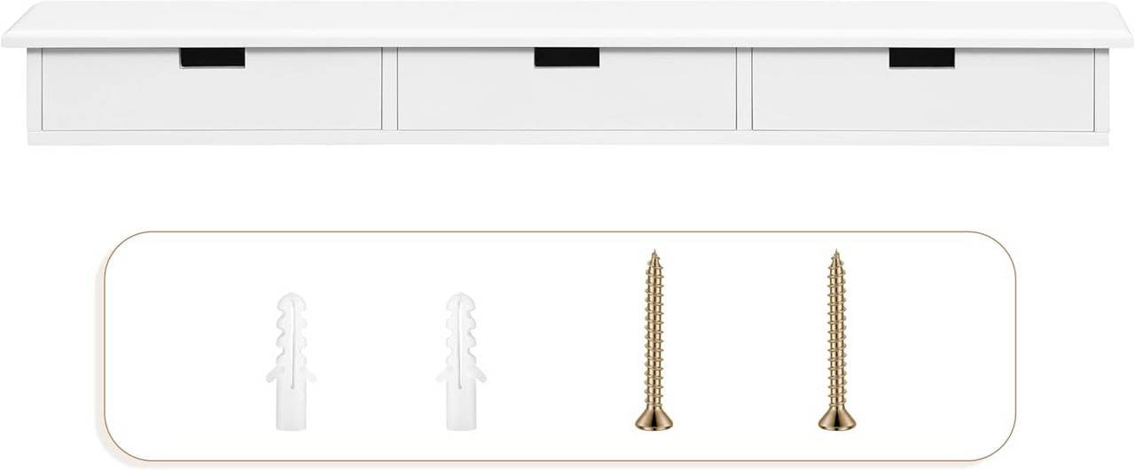 24goodz Floating Shelf with 3 Drawers - Stylish Storage Solution - MDF - For Home Decor - White