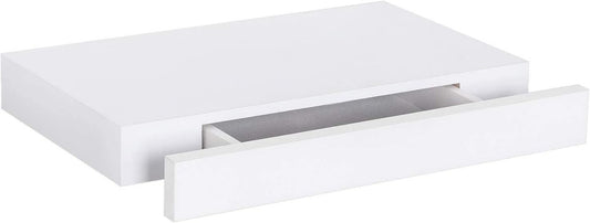 24goodz Floating Shelf with Drawer - Extra Storage Space - MDF - For Home and Living - White 40 x 25 cm - ws