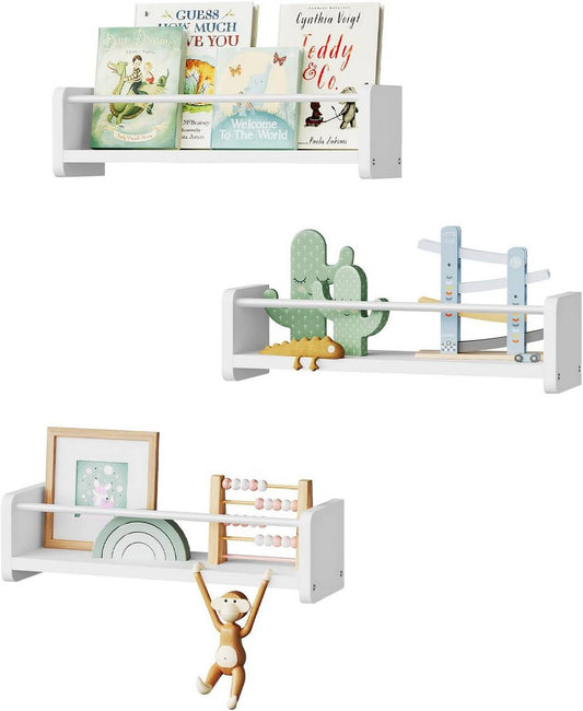 24goodz Set of 3 Wall Shelves - Sturdy and Safe Design - E1 Quality MDF and Metal - For Home Organization - White