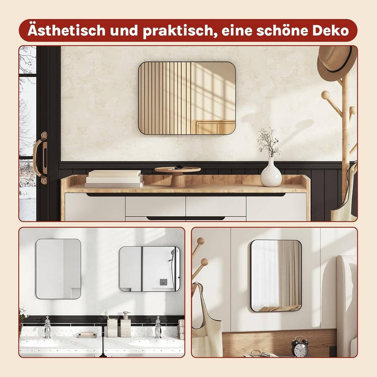 24goodz Wall Mirror with Metal Frame - Elegant Design - Break-Resistant Glass - Black - 40 x 30 cm