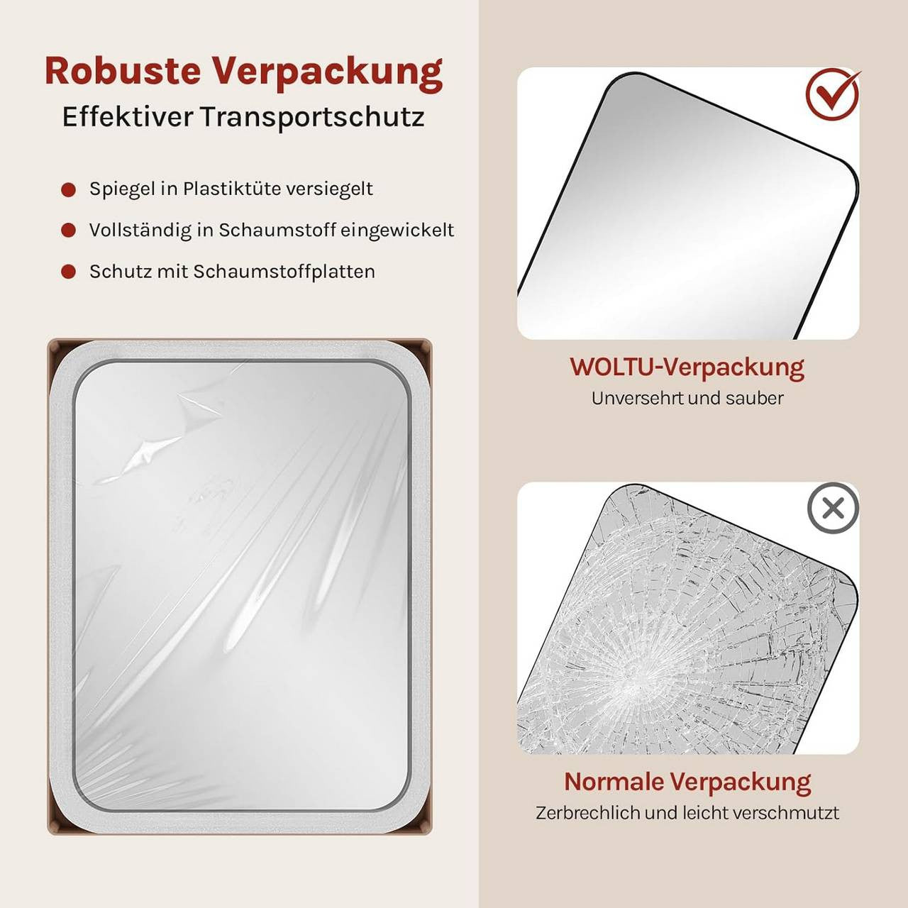 24goodz Wall Mirror with Metal Frame - Elegant Design - Break-Resistant Glass - Black - 40 x 30 cm
