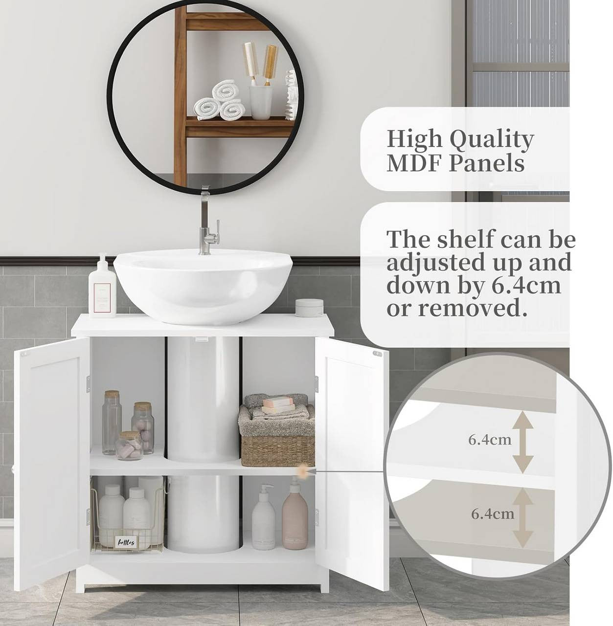 24goodz Undersink Cabinet - Stylish Storage Solution - High-Quality MDF - For Bathroom Organization - White - ws