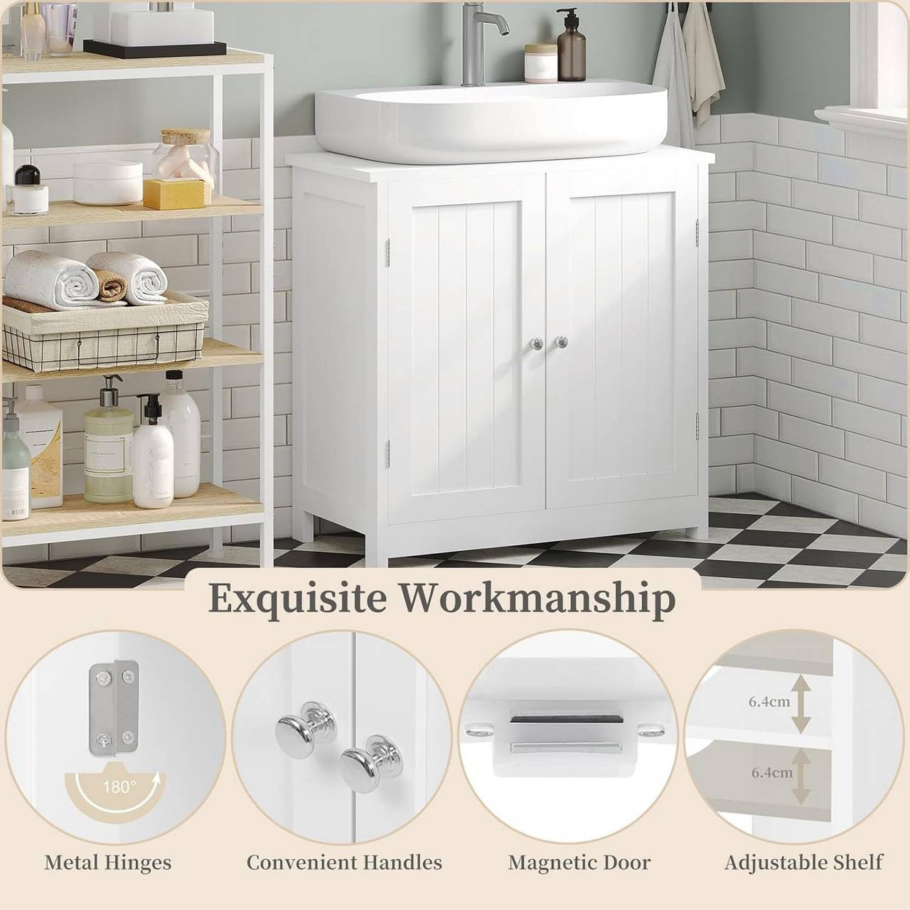 24goodz Undersink Cabinet - Stylish Storage Solution - High-Quality MDF - For Bathroom Organization - White - ws