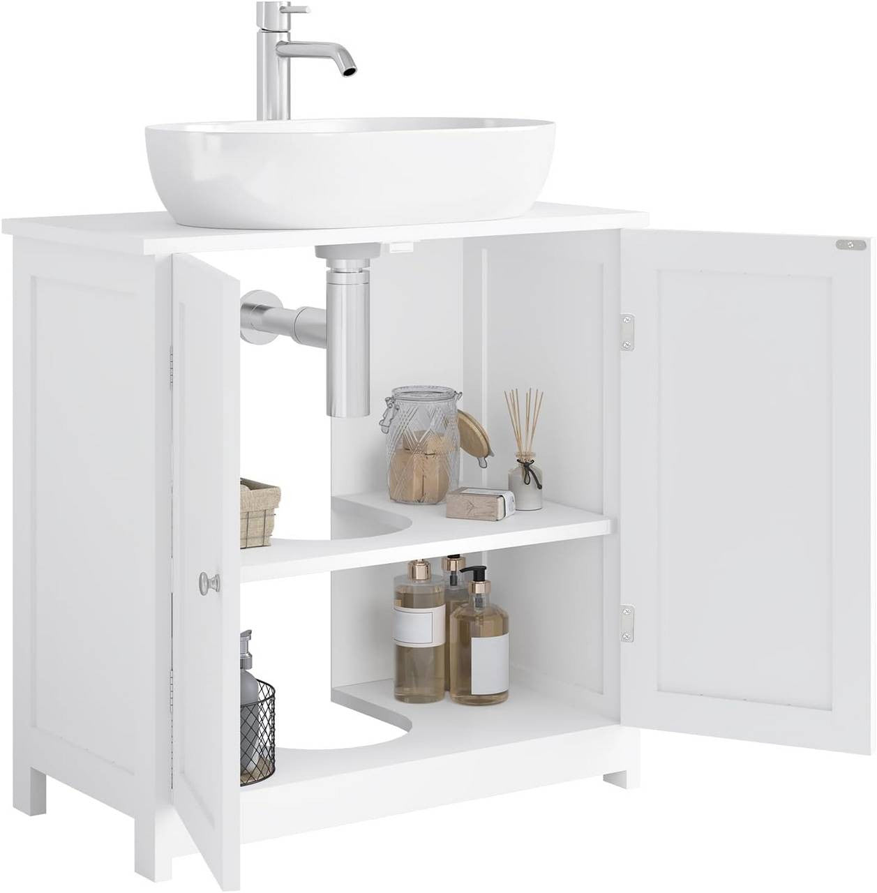 24goodz Undersink Cabinet - Stylish Storage Solution - High-Quality MDF - For Bathroom Organization - White - ws