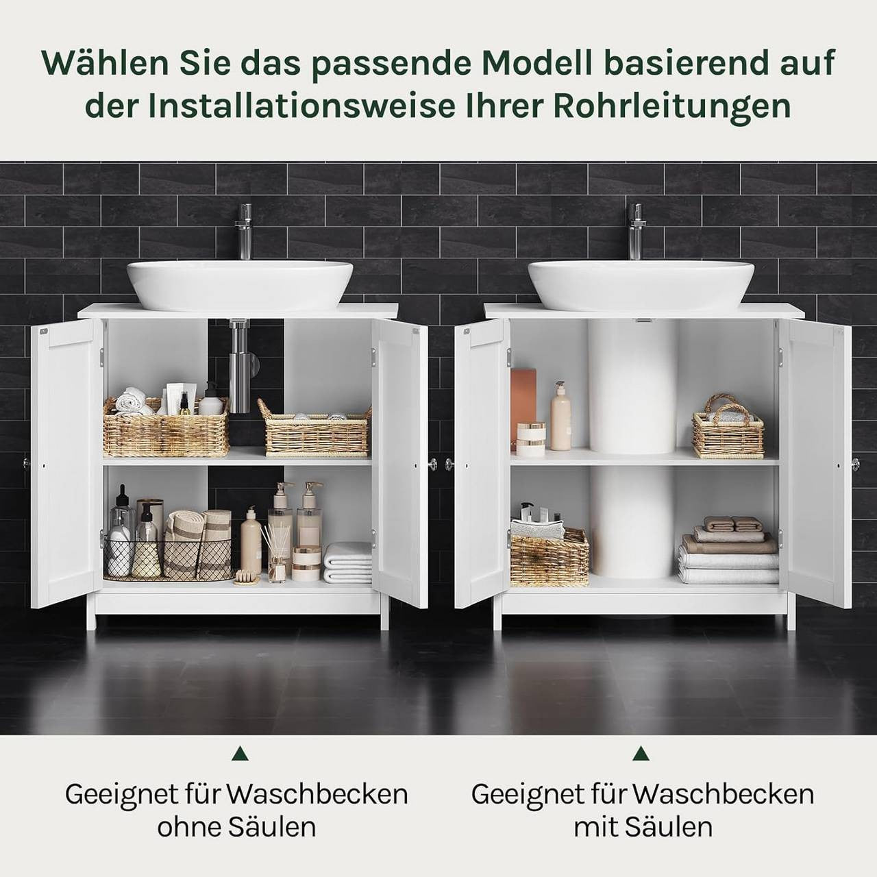 24goodz Under Sink Cabinet - Spacious Storage - Durable MDF - White - 60x60x30 cm