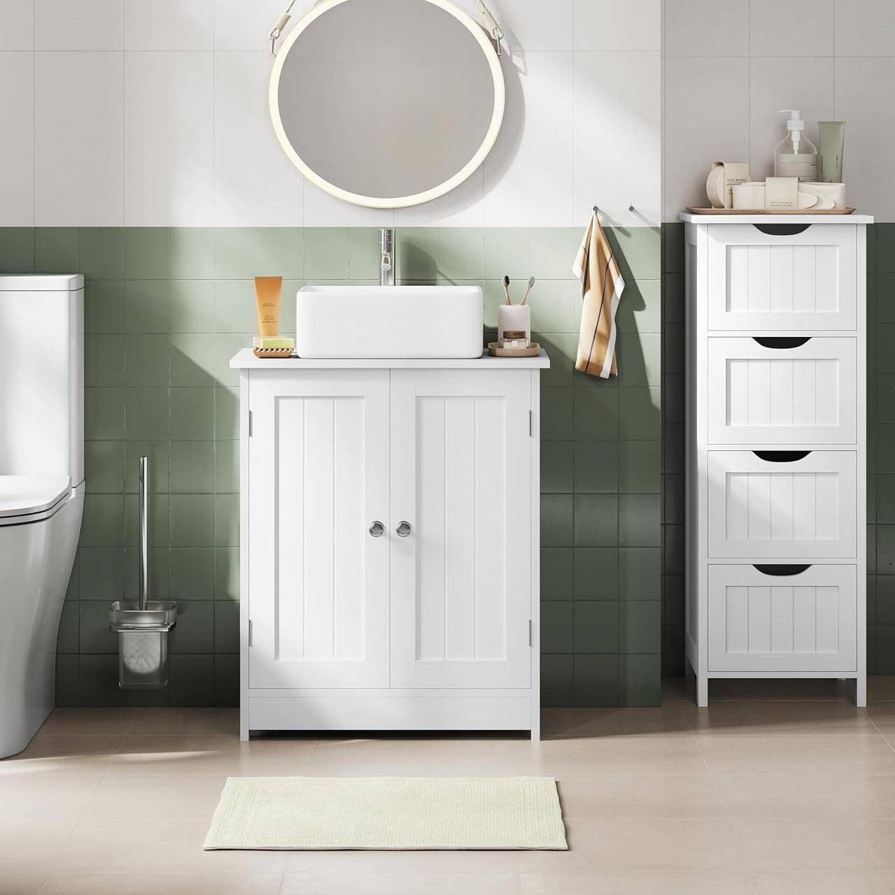 24goodz Compact Bathroom Cabinet - Space-Saving Storage Solution - MDF with UV Coating - For Small Bathrooms - White - 50 x 60 x 30 cm