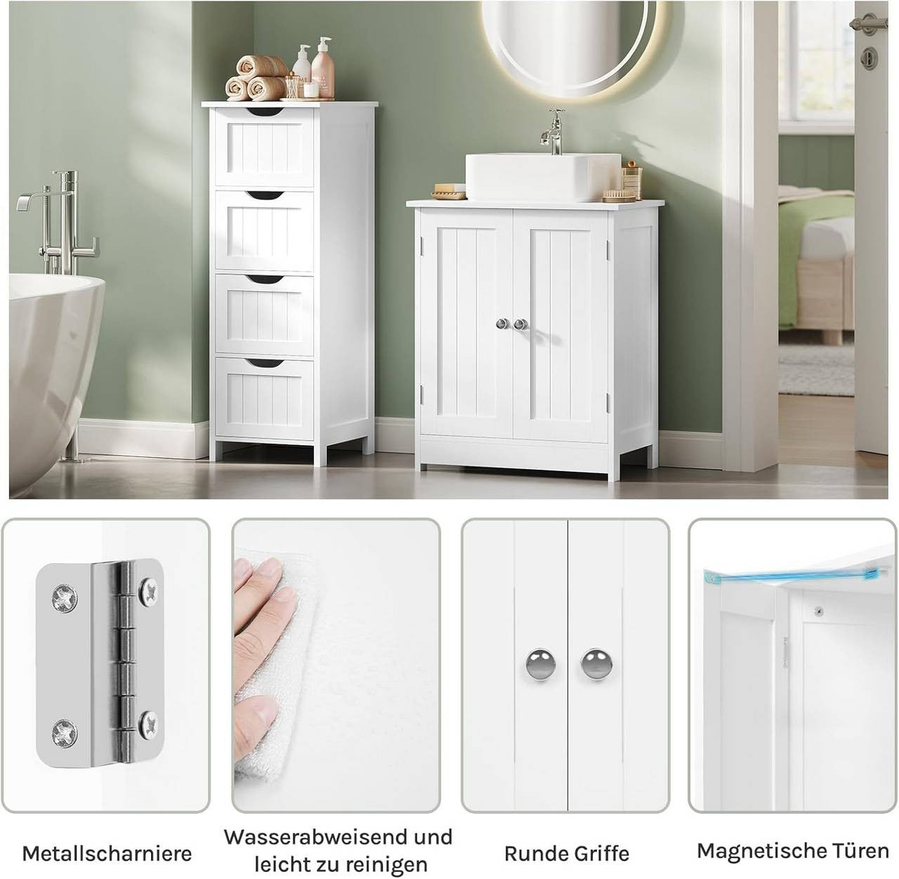24goodz Compact Bathroom Cabinet - Space-Saving Storage Solution - MDF with UV Coating - For Small Bathrooms - White - 50 x 60 x 30 cm
