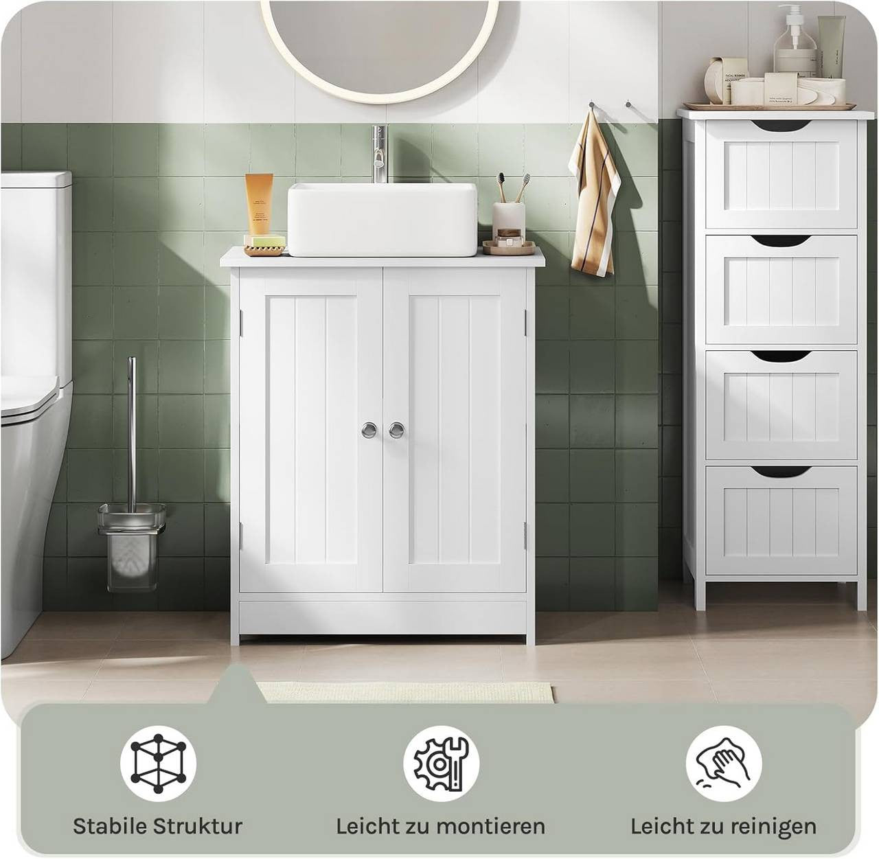 24goodz Compact Bathroom Cabinet - Space-Saving Storage Solution - MDF with UV Coating - For Small Bathrooms - White - 50 x 60 x 30 cm