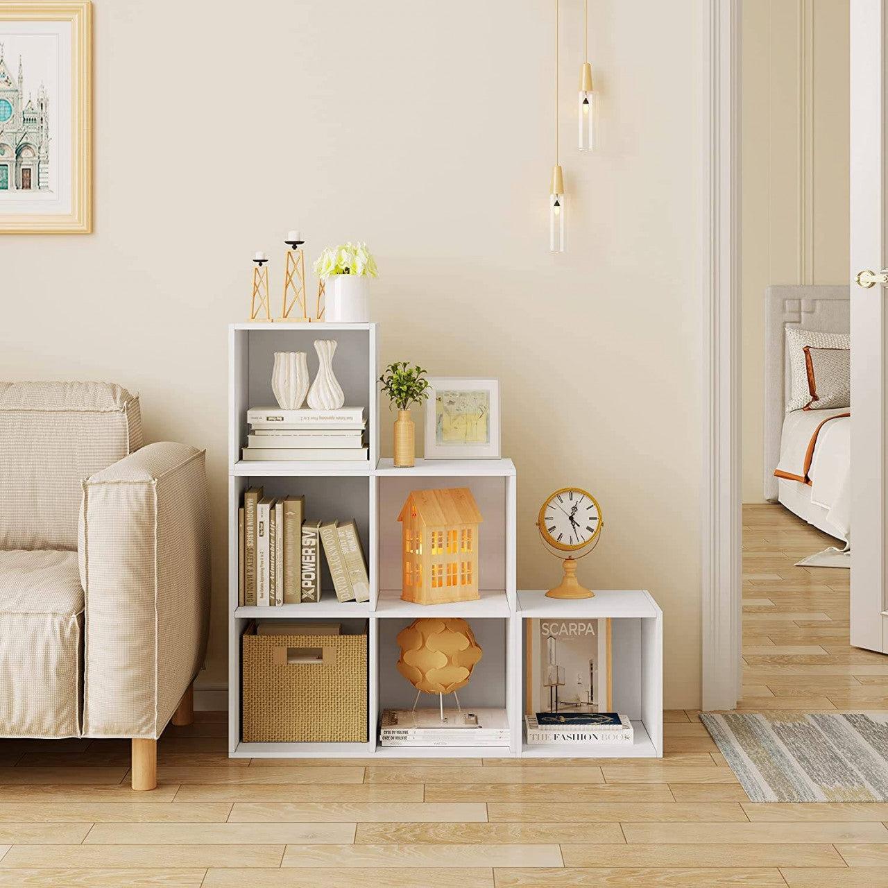 24goodz Stylish White Bookshelf - Flexible Storage Solution - E1 Standard Wood - For Home & Office - 90 x 90 x 30 cm - White - ws
