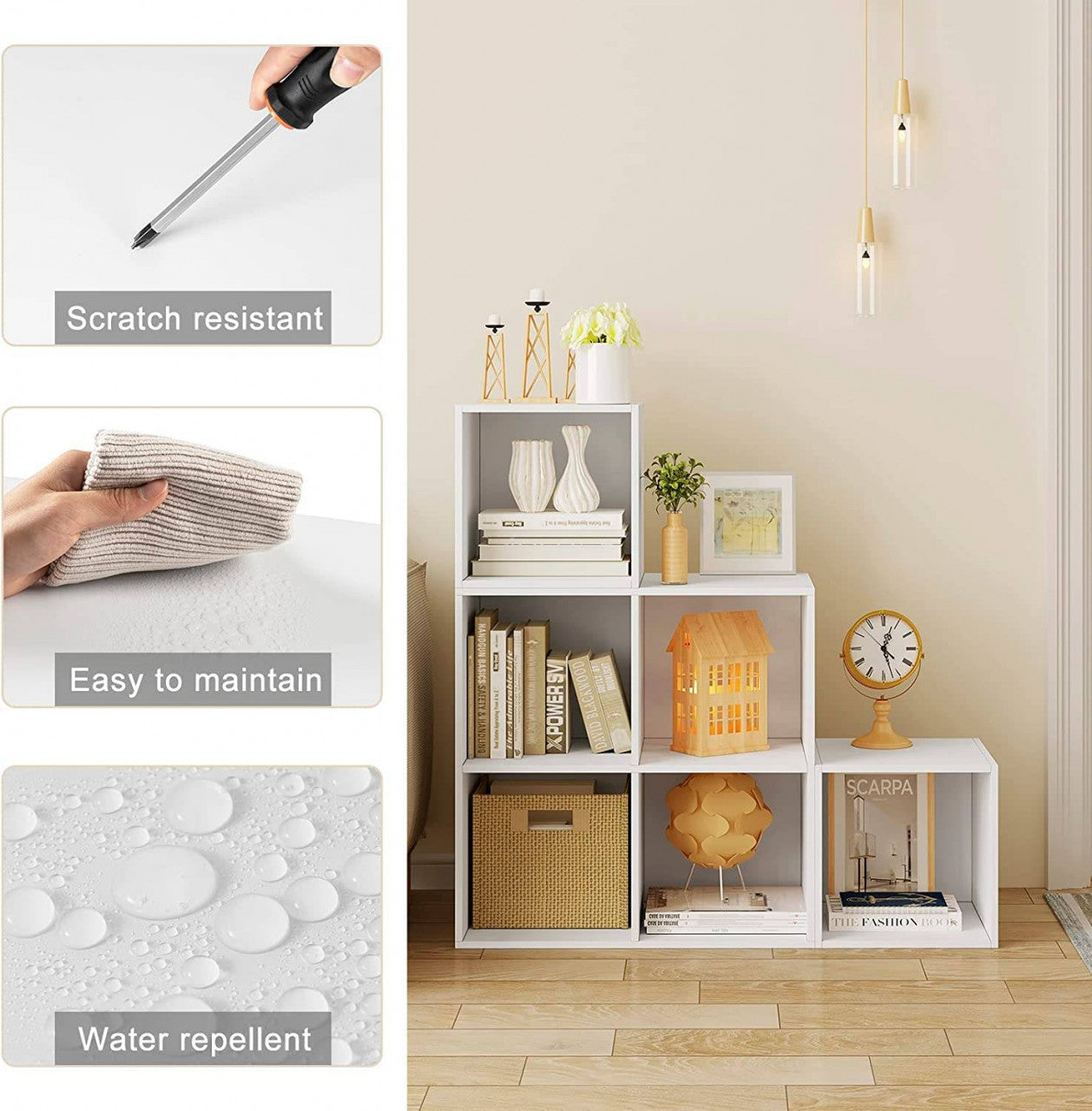 24goodz Stylish White Bookshelf - Flexible Storage Solution - E1 Standard Wood - For Home & Office - 90 x 90 x 30 cm - White - ws