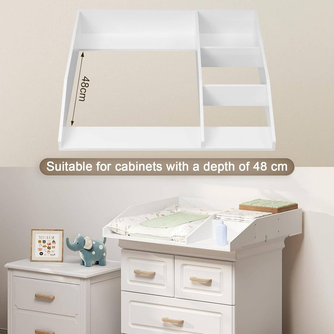 24goodz Changing Table Topper - Highly Adaptable - Safe and Secure - E1 MDF - For Babies - White