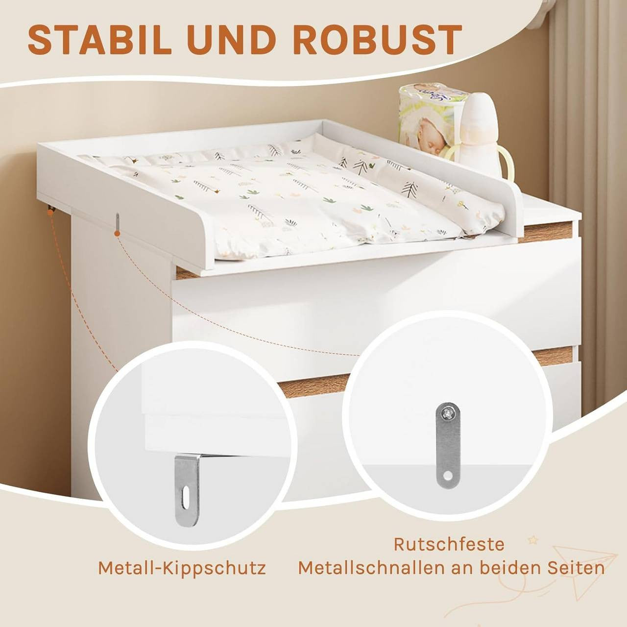 24goodz Changing Table Attachment - Highly Adaptable - High Security - MDF - For Parents - White