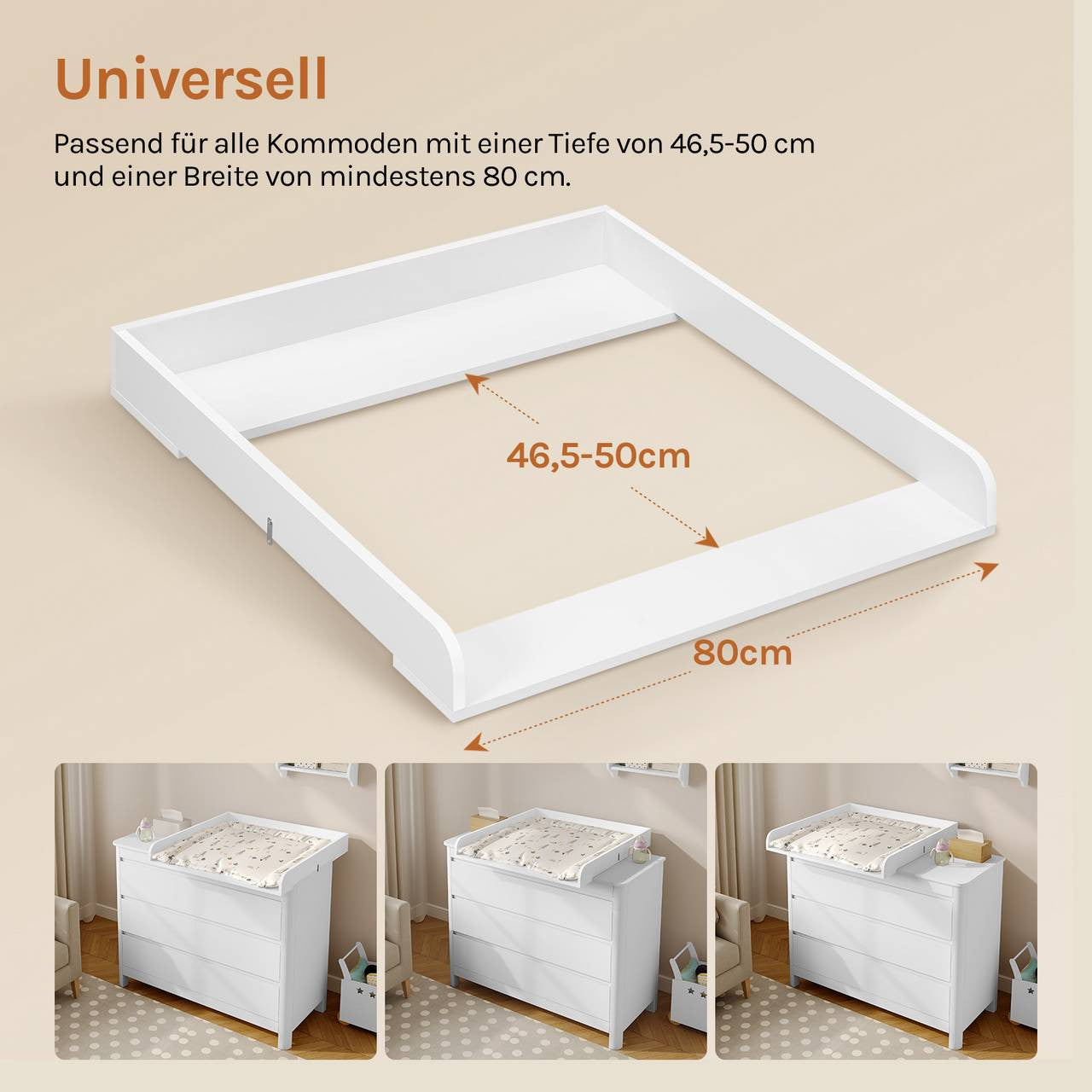 24goodz Changing Table Top - Highly Adjustable - Stable & Safe - MDF - For Babies - White